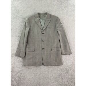 Burberry London Blazer 42 L Gray Wool Windowpane Plaid Designer Luxury USA *